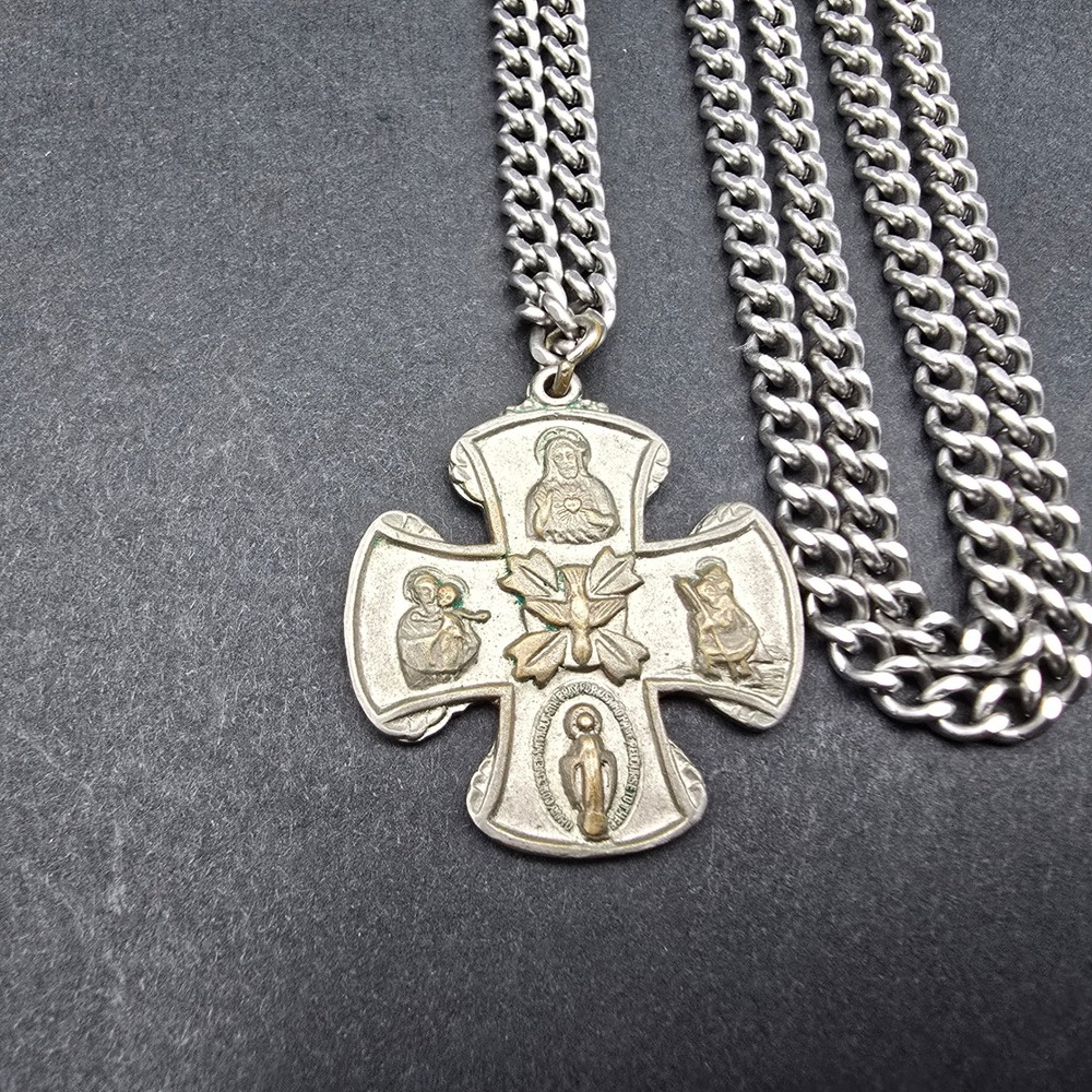 Vintage Catholic 4-Way Cross Necklace I Am A Catholic Call A Priest Pendant 36in